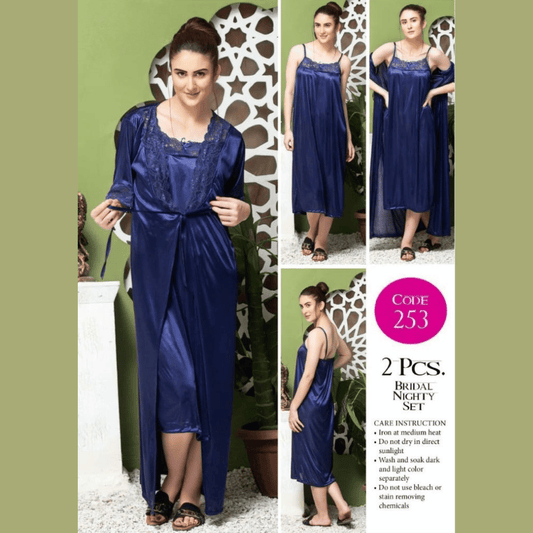 2-Piece Silk Jersey Knit Nightwear Set – Inner + Gown – Free Size