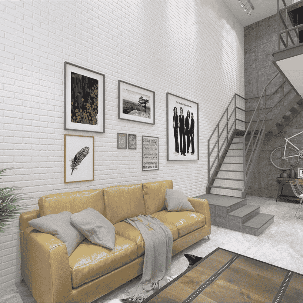 Side view of wall stickers with hanging showpieces