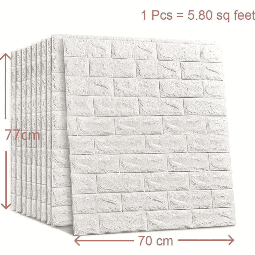 Front and side view of 3D brick wall sticker with measurements