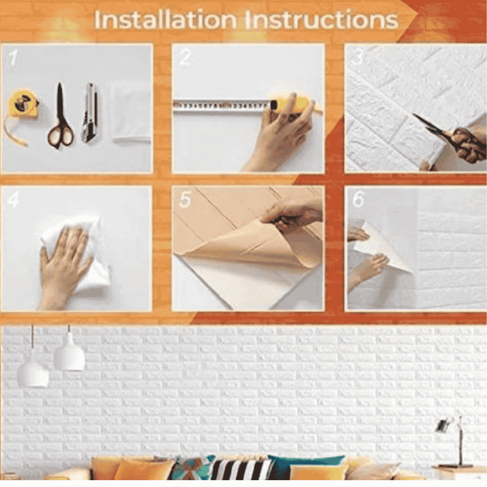 Step-by-step guide for installing 3D brick wall stickers
