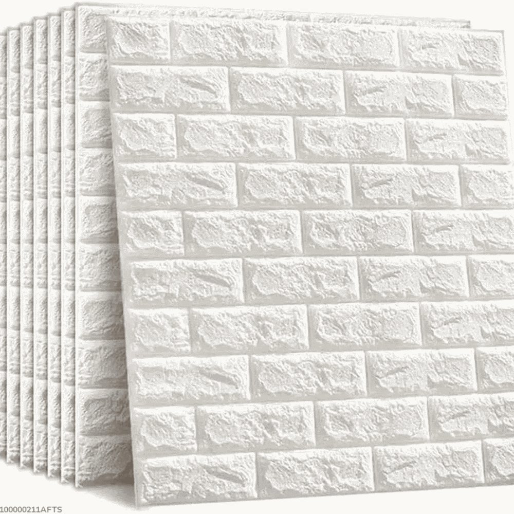 Front and side view of a single 3D brick wall sticker panel