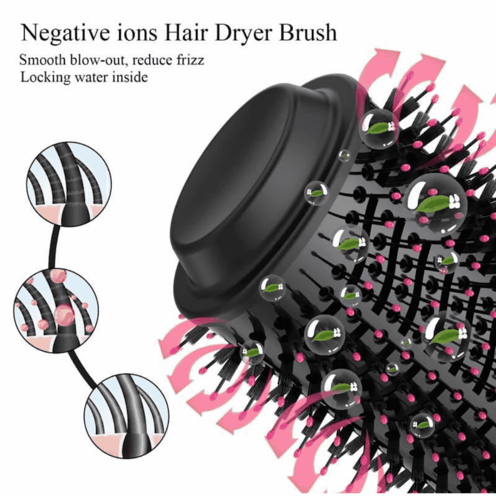 Ionic and ceramic hair dryer brush with negative ions