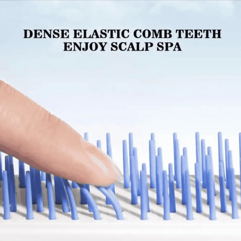Scalp brush teeth gently detangling hair without pulling.