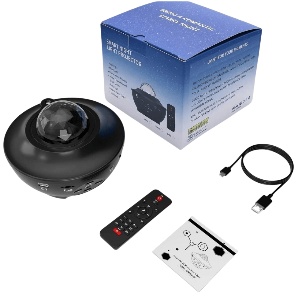 complete-accessories-with-box including remote, cable, and projector unit