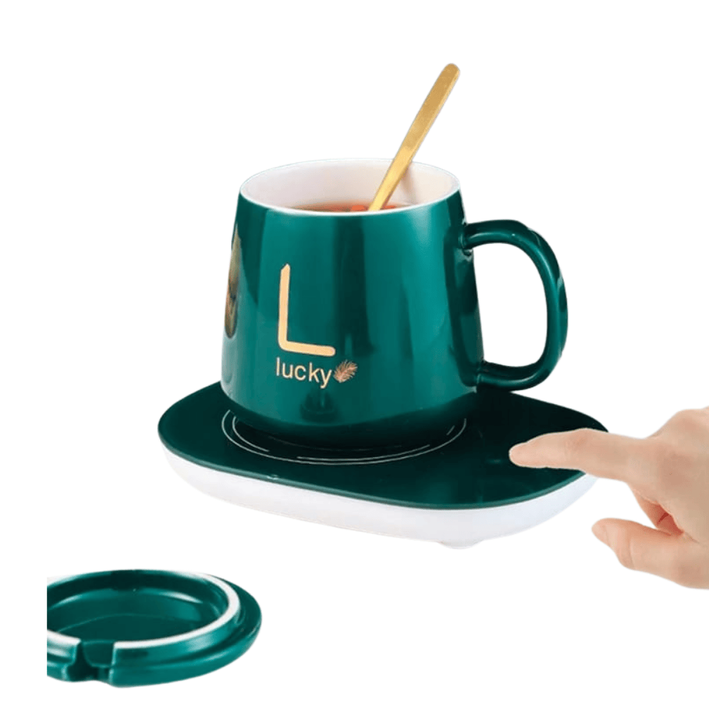 Close-up view of the Portable Coffee Cup Warmer showing the heating surface and sleek finish.