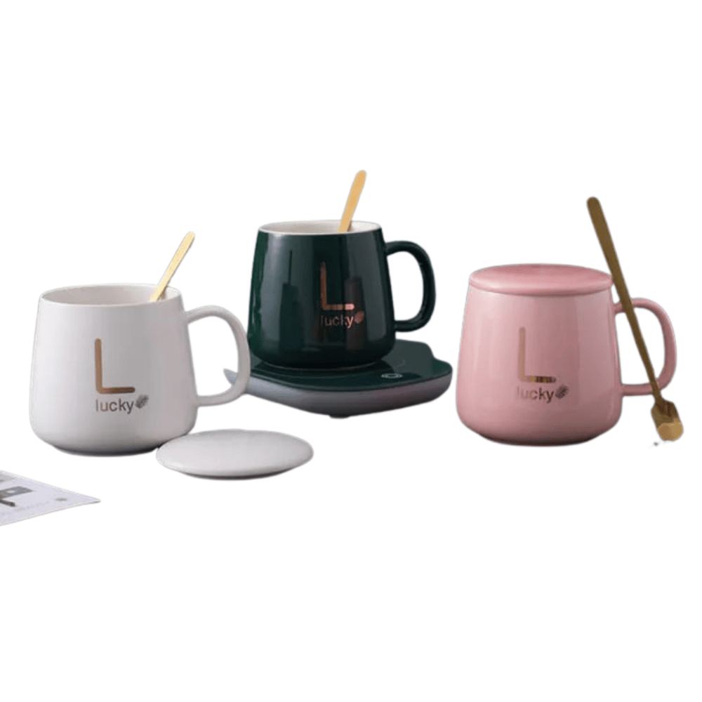 Multiple color variants of the coffee cup warmer displayed side by side.