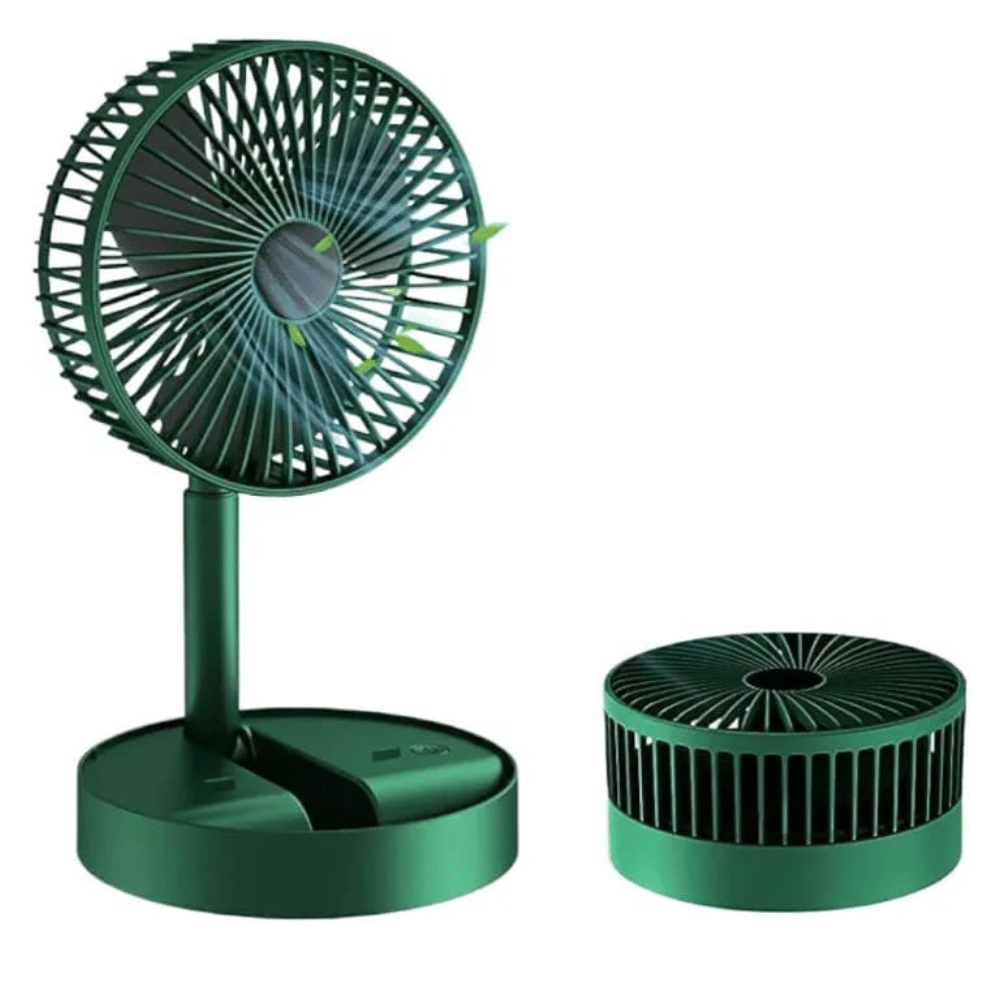 Green portable fan on a white background