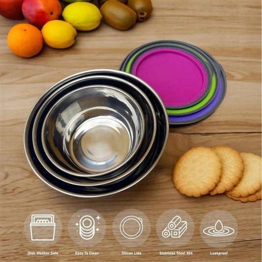 3Pcs Air-Tight Stainless Steel Food Storage Bowl Set – ShopFirst.pk