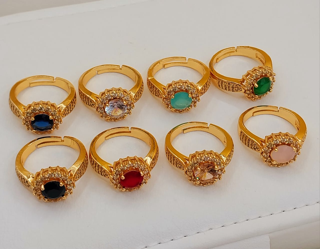 Set of colorful artificial rings from top front angle