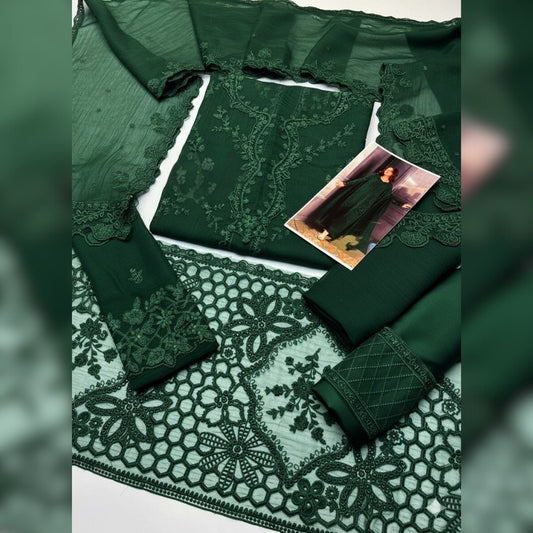 Azure 3 Piece Chiffon Suit – Unstitched Embroidered Dress for Women - ShopFirst.pk