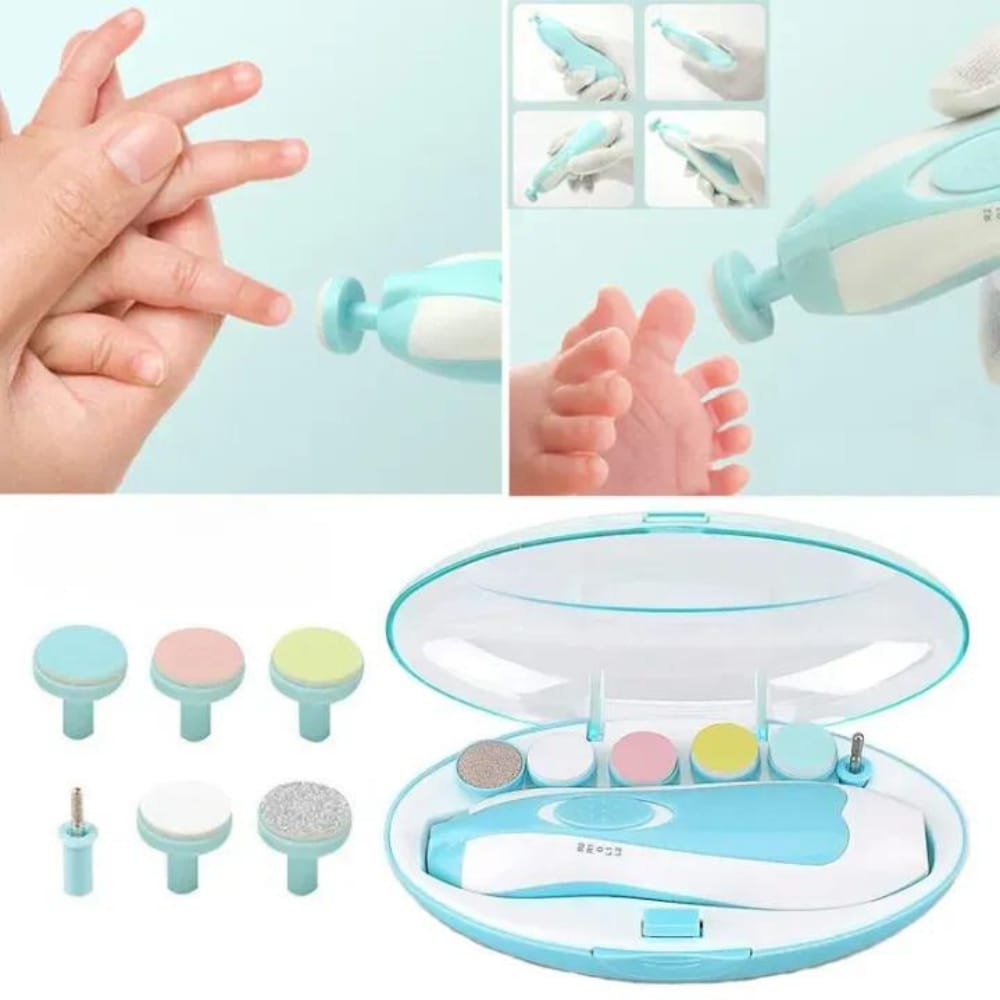 Parent trimming baby’s nails using the grinder