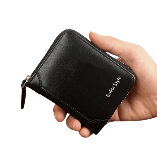 Alternate front view of black Balisi wallet