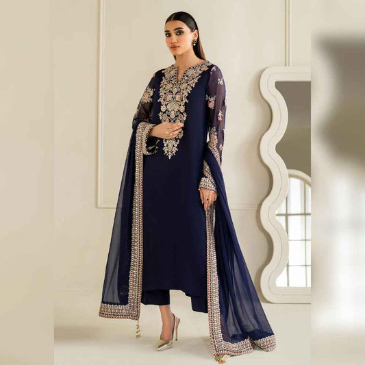 Baroque Chiffon 3 Piece Unstitched Suit | Pure Chiffon Embroidered Dress
