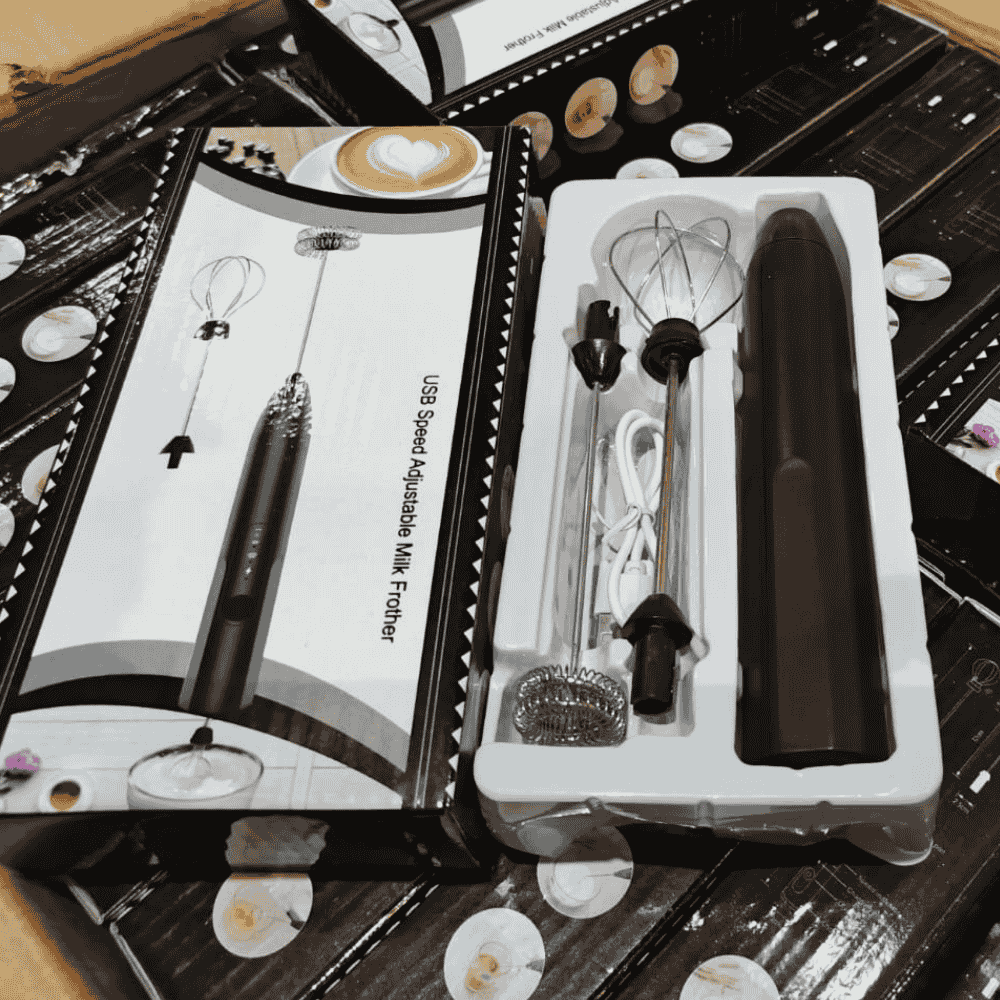 Box packaging of 2-in-1 USB coffee frother and egg beater