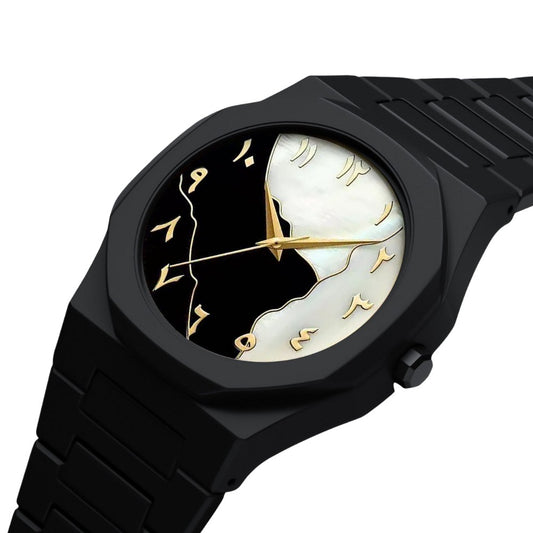 Black Arabic Aura Black & White Dial Watch with Butterfly Lock