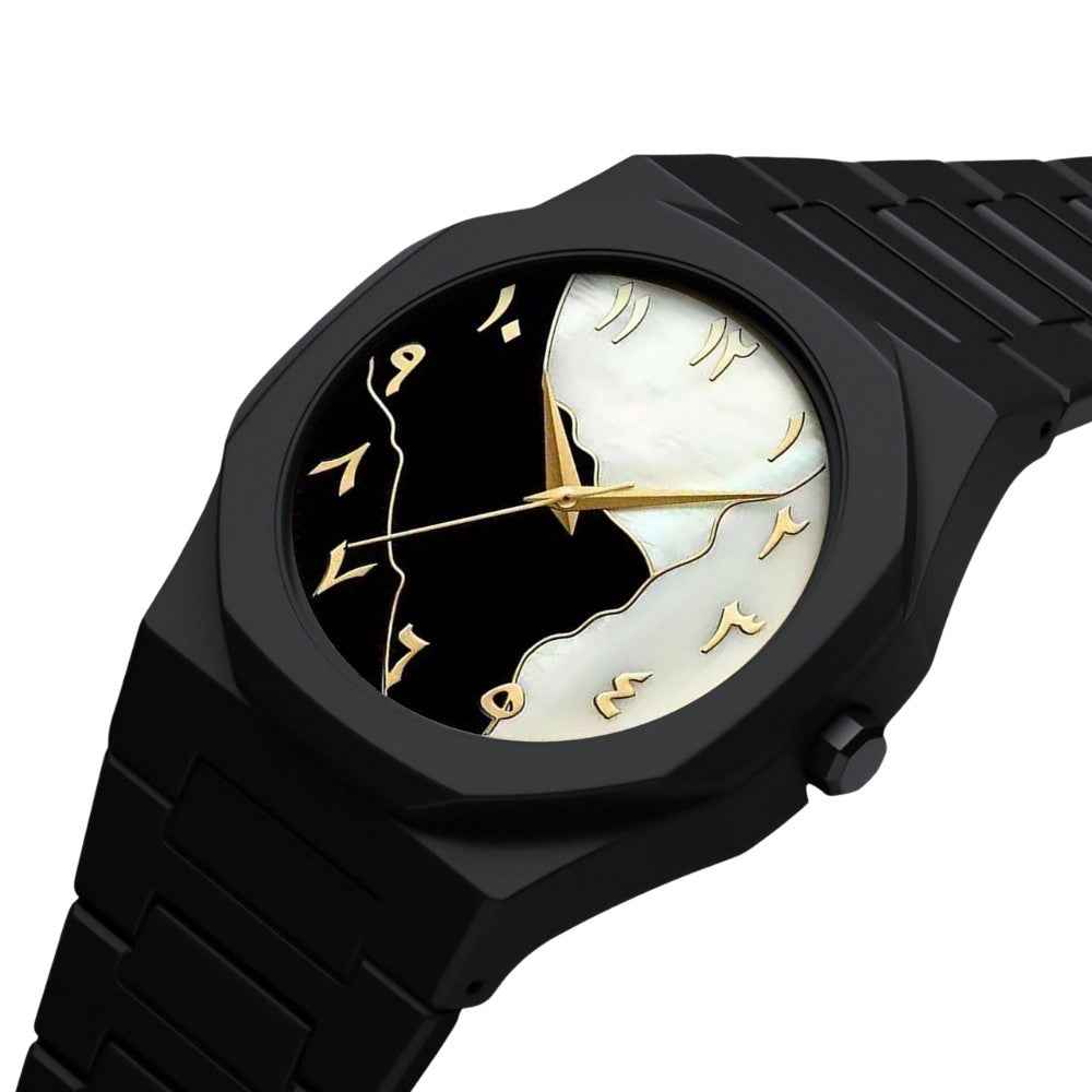 Black Arabic Aura Black & White Dial Watch | Lightweight Butterfly Lock Wristwatch with Box