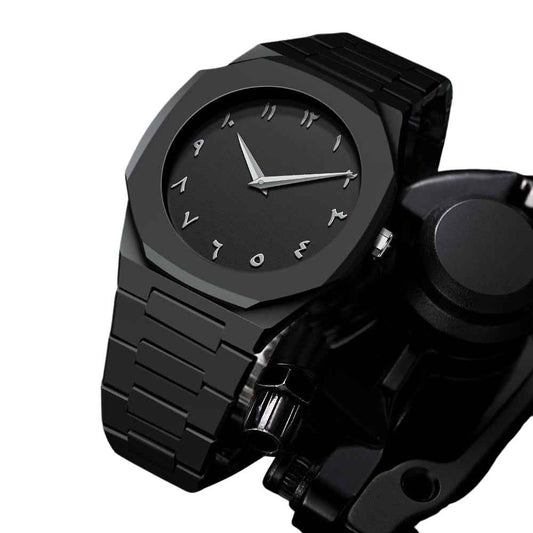 Black Arabic Aura Watch – Lightweight Fiber Case with Steel Butterfly Lock