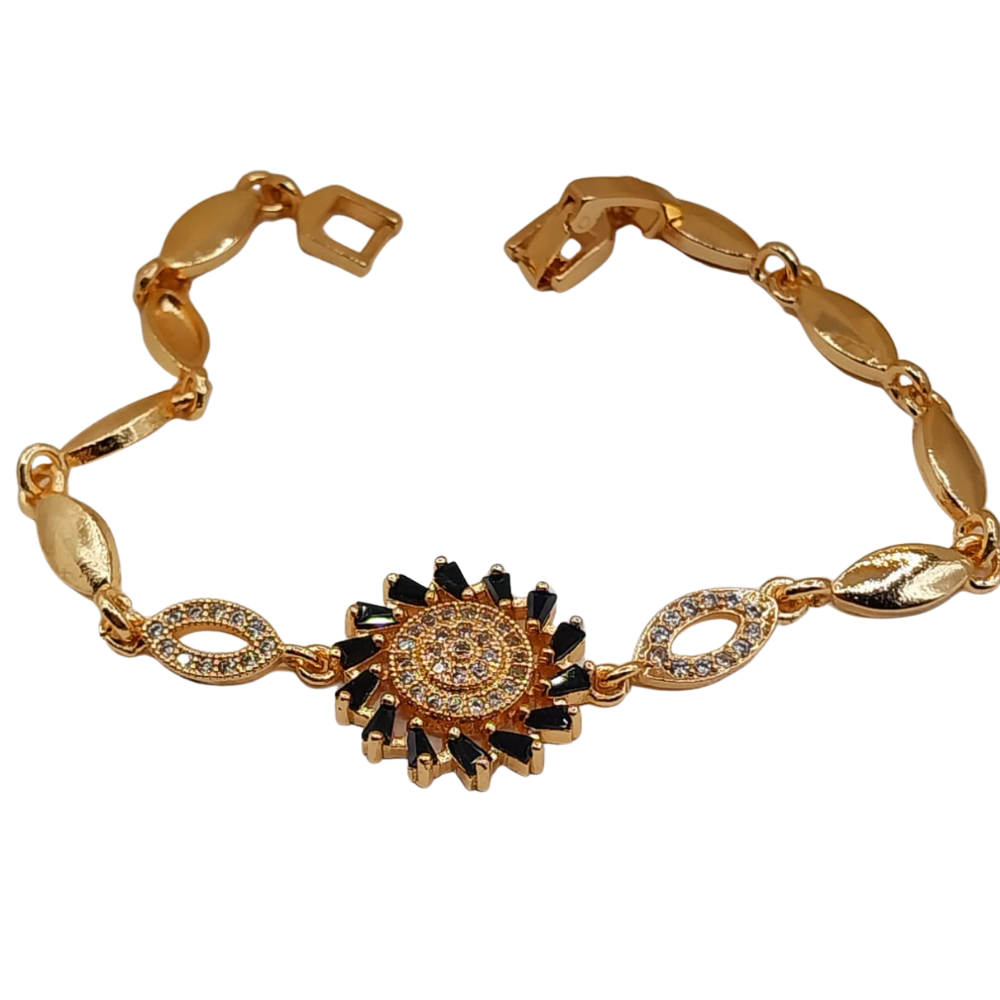 Elegant gold bracelet with black detailing in the center