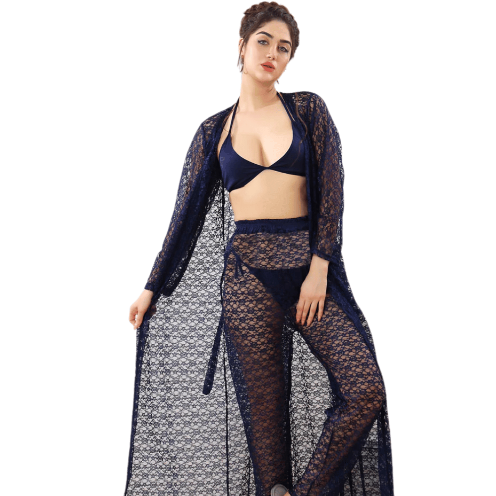 black-full-picture of the complete 4-piece nightwear set