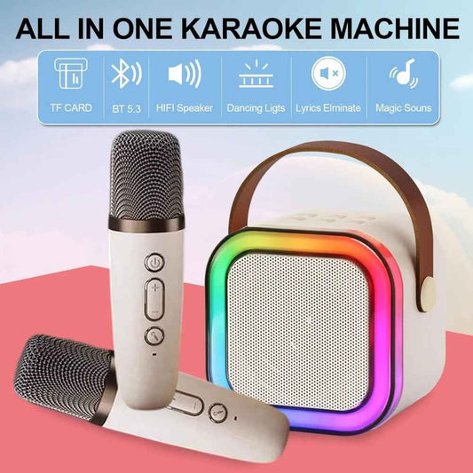 Portable Bluetooth Speaker with 2 Wireless Mic – LED Lighting, Karaoke & Music Fun
