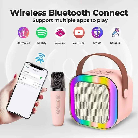 Portable Bluetooth Speaker with Wireless Mic – LED Lighting, Karaoke & Music Fun
