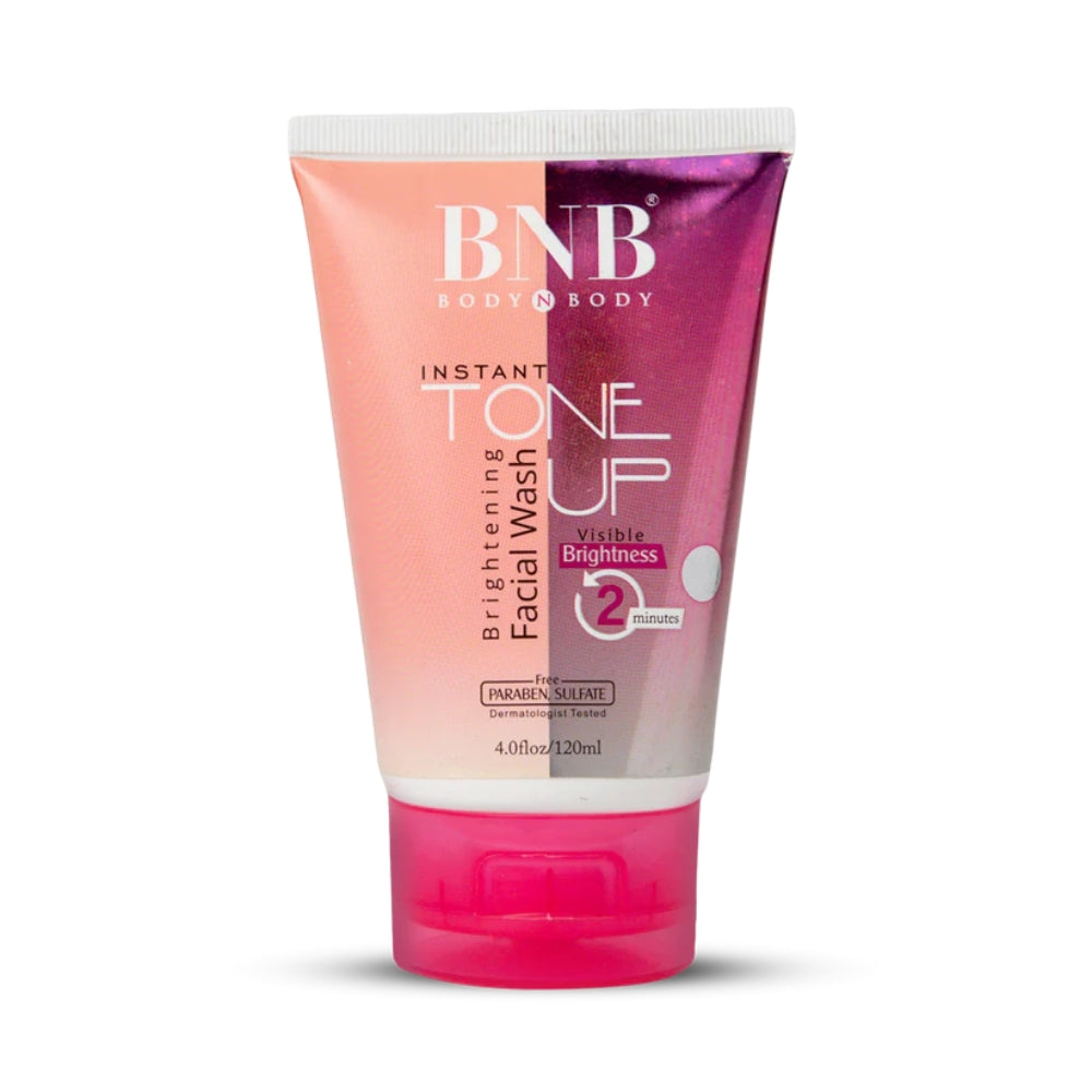 Tube of BNB Body & Beauty Instant Tone Up Facial Wash on a white background