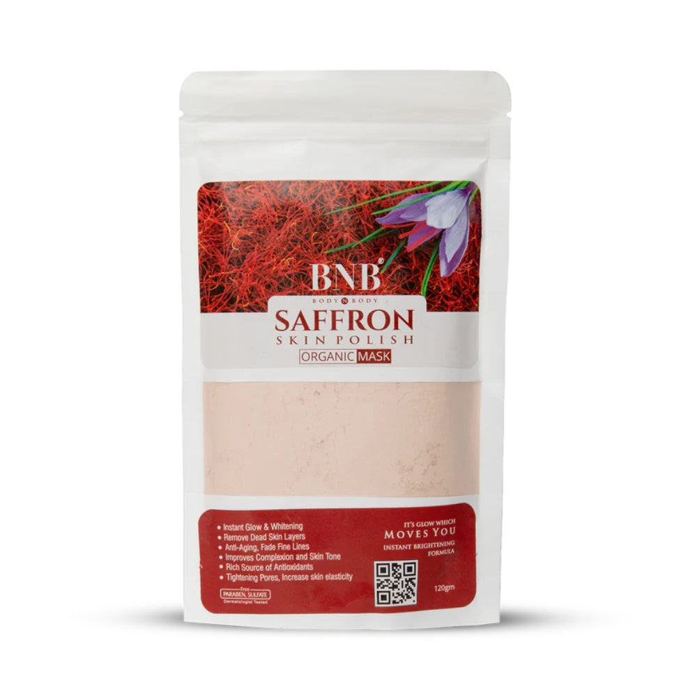 BNB Saffron Skin Polish packaging on a white background