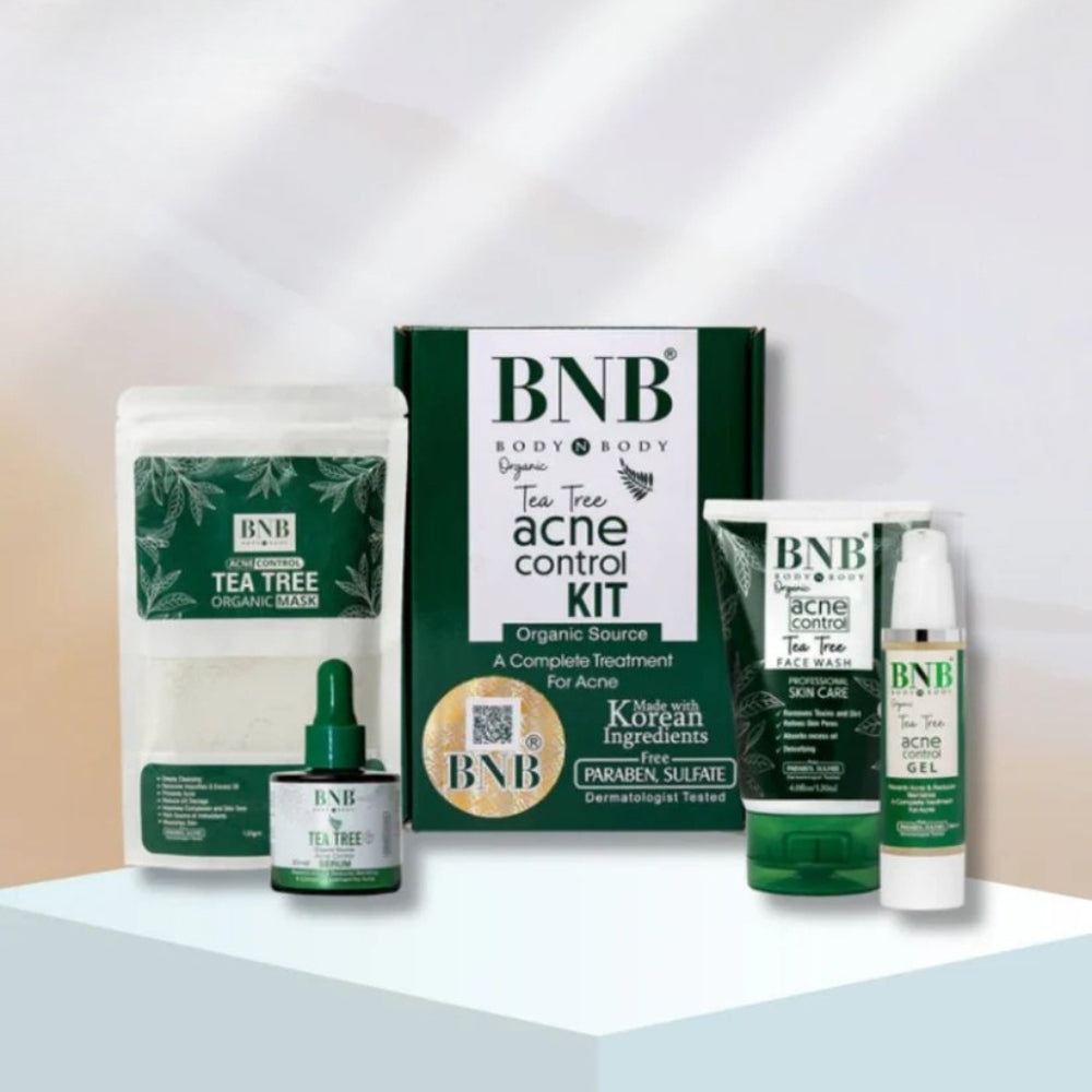 BNB Acne Control Kit with various skincare products on a gradient background