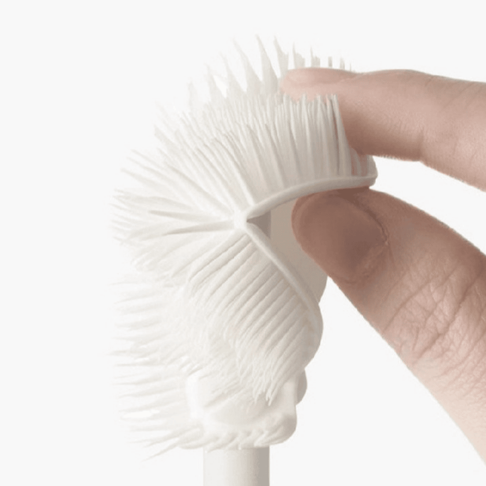 Close-up view of silicone bottle brush bristles