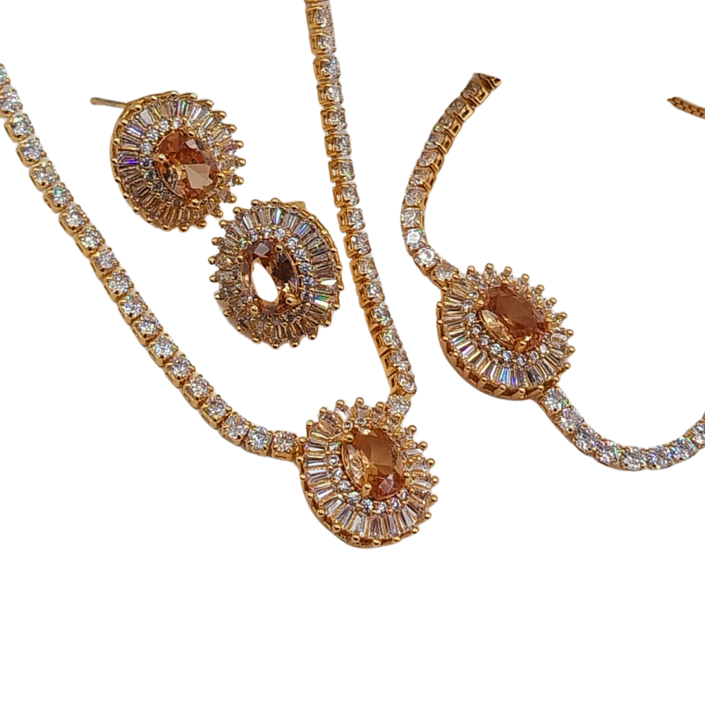 Brown round locket set in gold plated artificial jewellery