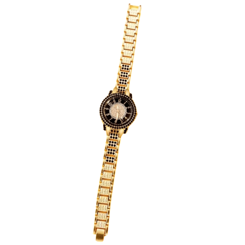 Full top view of chain watch with golden accents