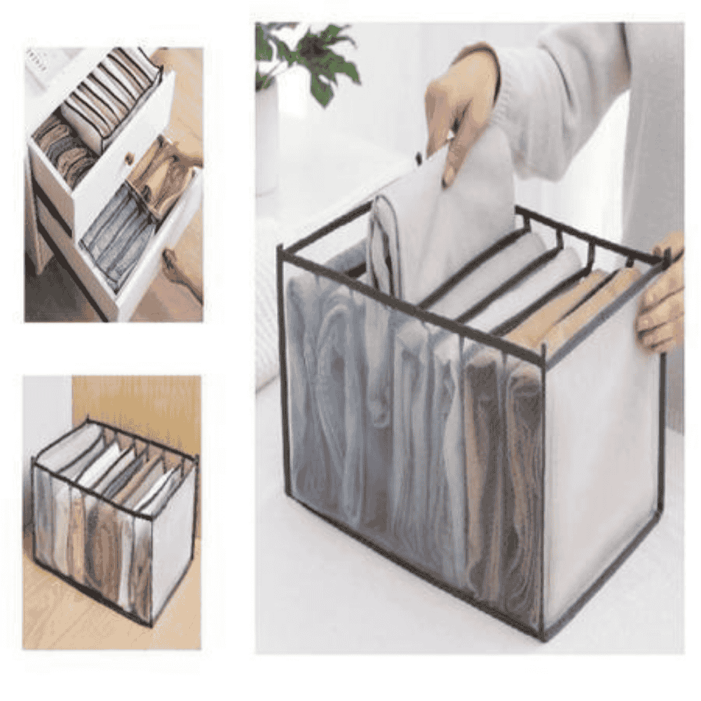 Various angles displaying the 7-grid wardrobe organizer