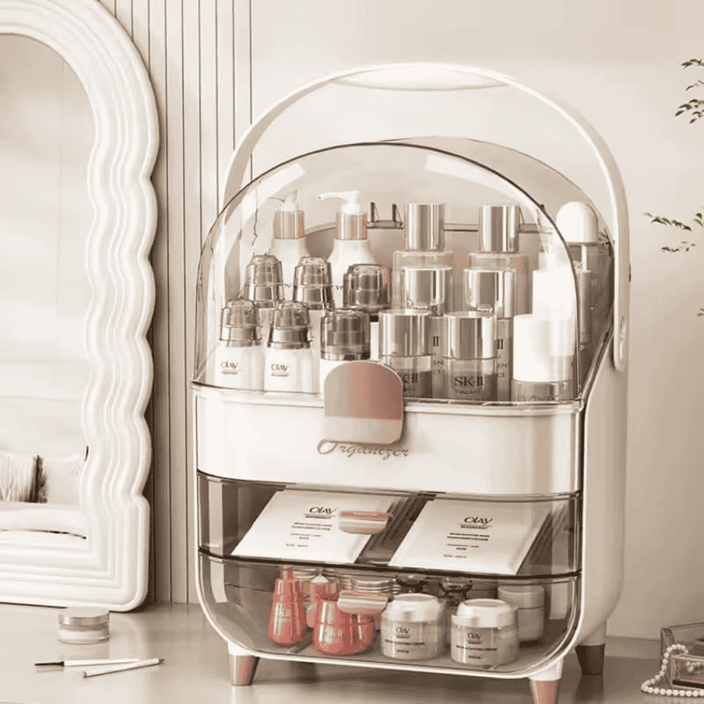 Close-up view of compartments and plastic finish on organizer