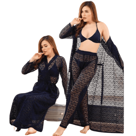 4 Piece Net Nightwear Set – Elegant & Comfortable Sleepwear for Women