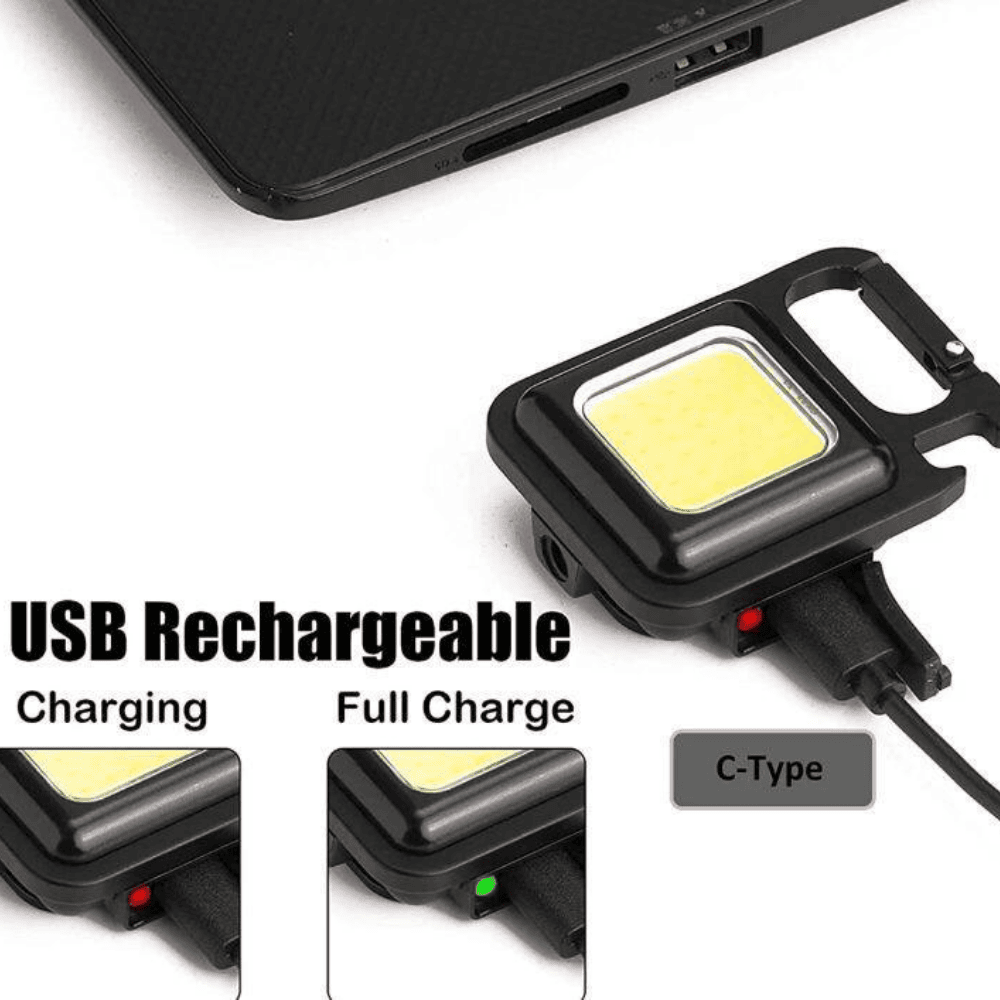 COB flashlight connected to USB for recharging