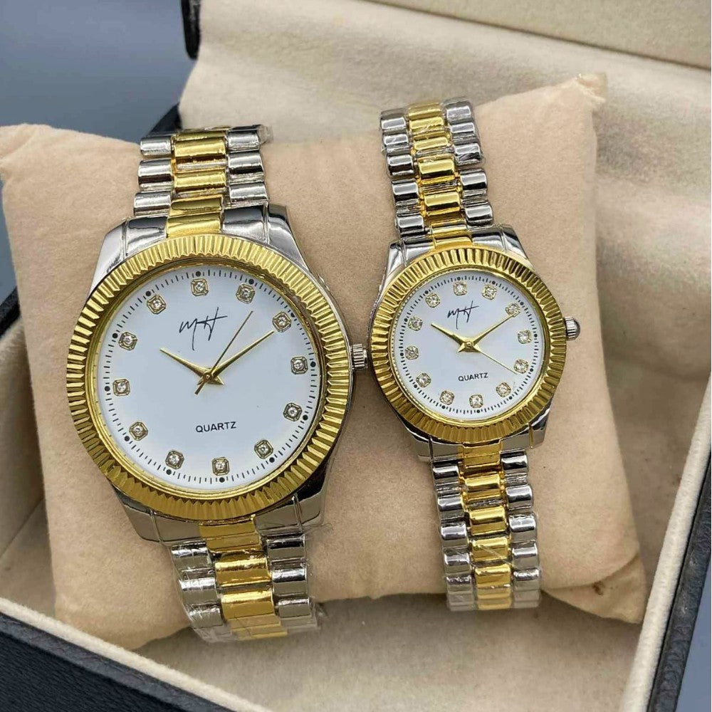 Golden and Silver Combination Couple Pair Watch with Gift Box