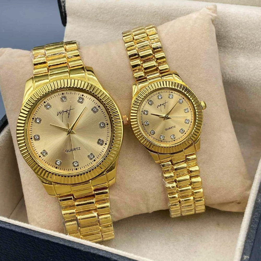 Golden Couple Pair Watch with Gift Box for Men and Women