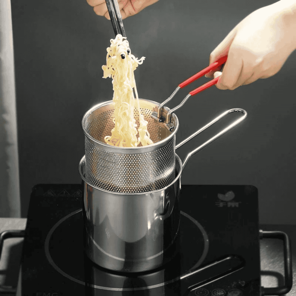 Double Layer Stainless Steel Deep Frying Pot – Oil Drainer Basket with Lid