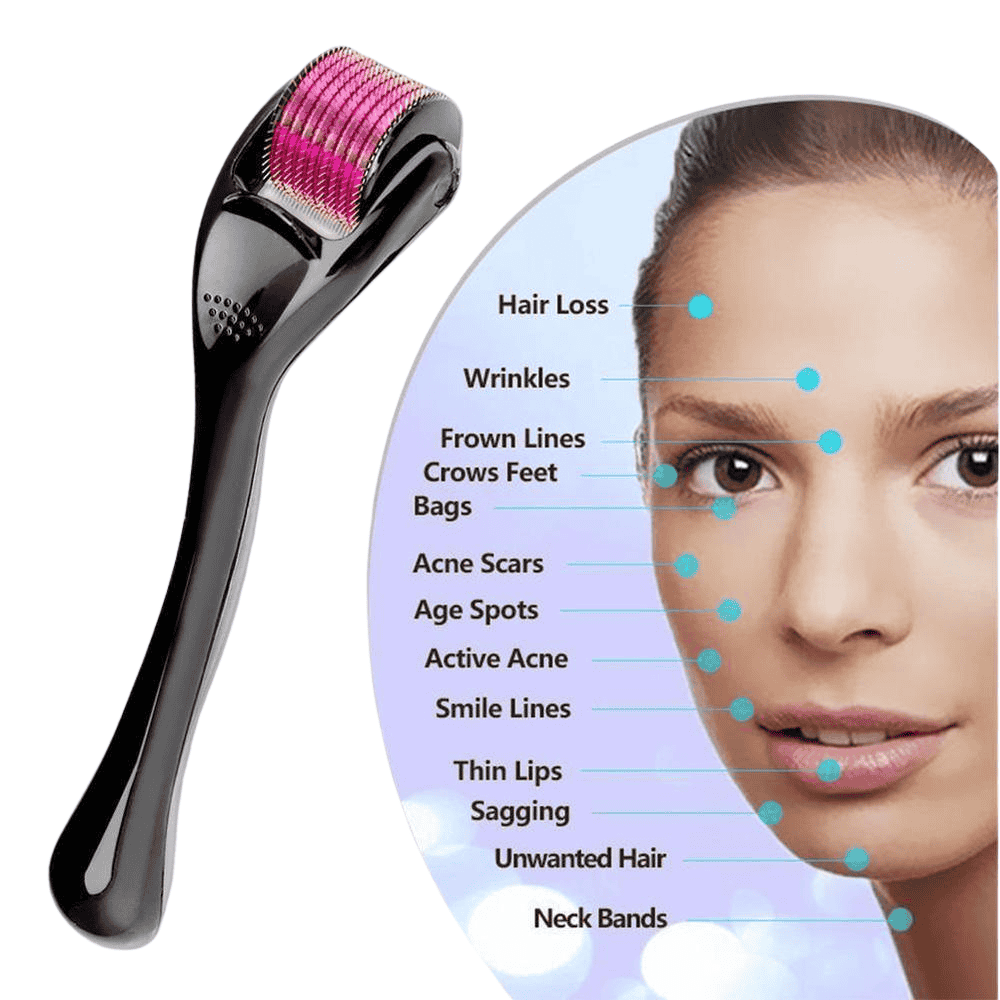 Demonstration of derma roller application on the skin.