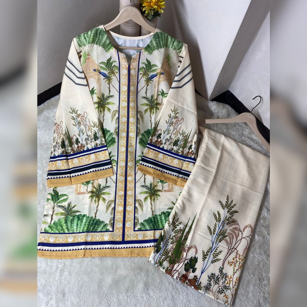 Traditional embroidered garment on a hanger with a plain background