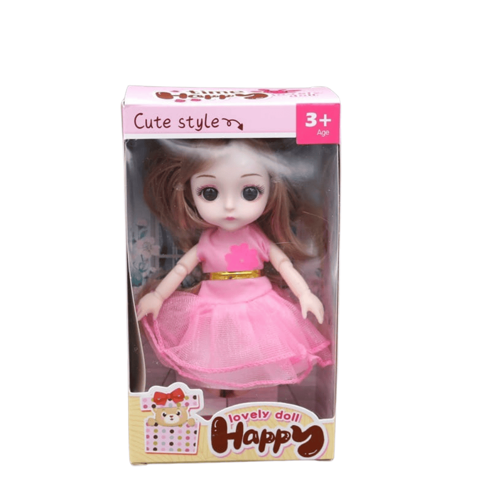 Packaged mini doll shown in a colorful display box