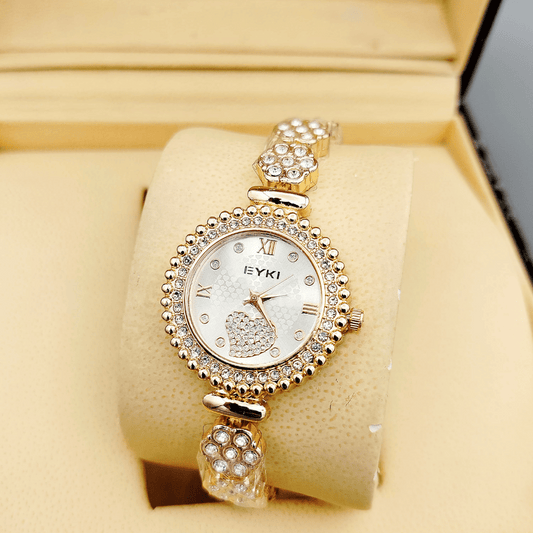 Front view of Eyki golden ladies wristwatch