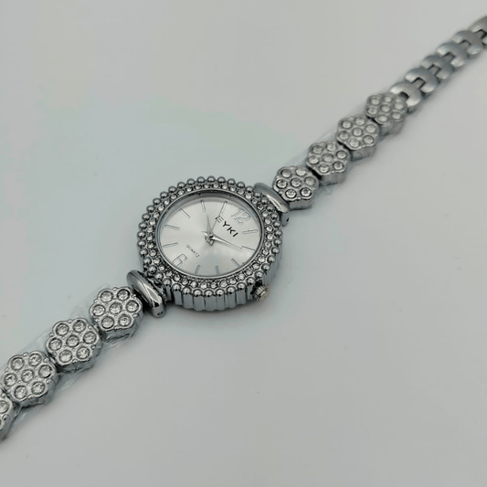 Front view showcasing the Eyki ladies watch in silver