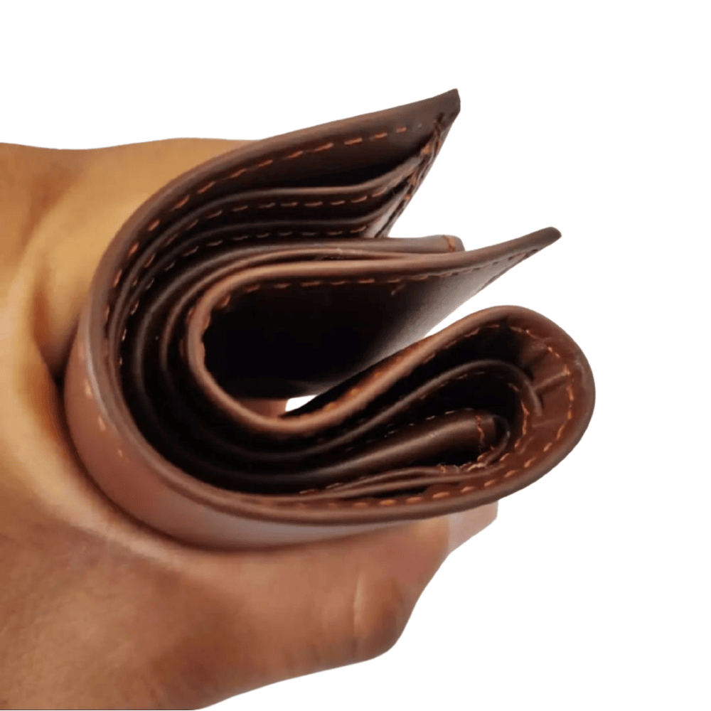 flexable showing wallet flexibility and soft leather bending