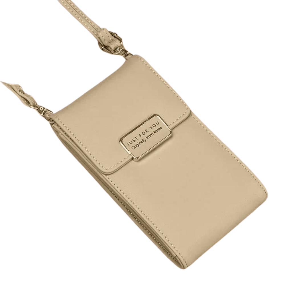 Front view of Forever Young light brown clutch