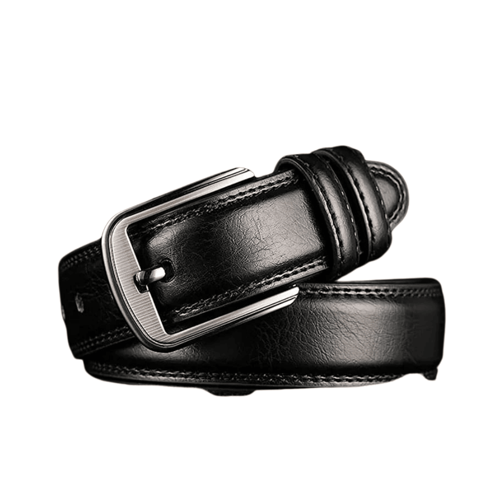 front-picture-black presenting the front side of the black leather dressing belt