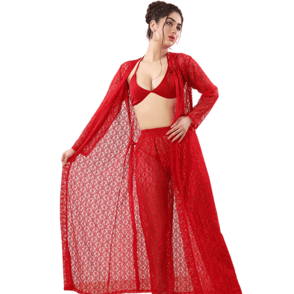 full-picture-red showing all 4 pieces of the nightwear set