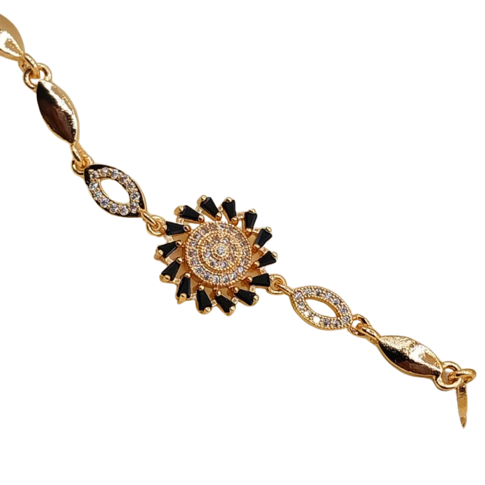 Gold bracelet with a stylish black and gold center combination