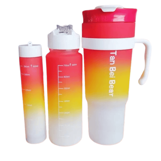 Three-piece gradient water bottle set in red color