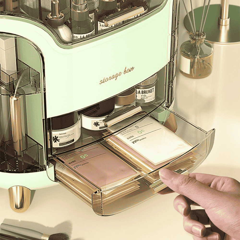 Desk organizer with stationery items on a desk